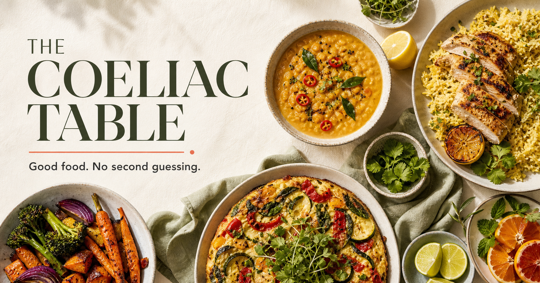 The Coeliac Table with gluten-free dal, lemon chicken and rice, vegetable frittata and roasted vegetables